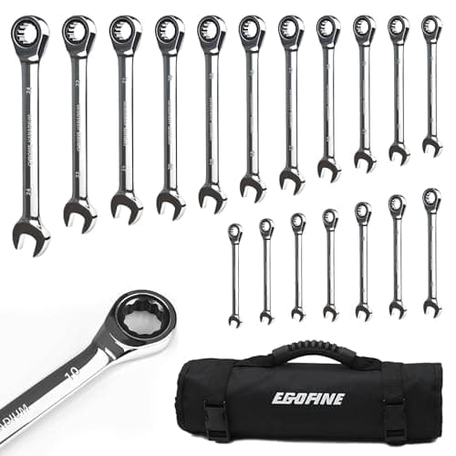 Image of EGOFINE 18pc Metric Spanner Set, 6 mm - 24 mm Chrome Vanadium Steel Ratchet Spanner Set with a Roll Up Storage Bag