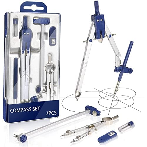 Image of Geometry Set 7 Pcs Professional Compass Set Math Compass Drawing Tool Math Drafting Dividers Tool Set Math Compass with Spring Bow Head for School, Engineer, Architecture and Woodworking