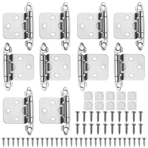 Image of LEONTOOL 10 Pack(5Pairs) Cabinet Hinges Brushed Nickel for Flush Mount Kitchen Cabinets Doors, Self Closing Hinge with Door Bumper, 1/2" Overlay (Variable) Face Frame Semi-Concealed Cupboard Hinges