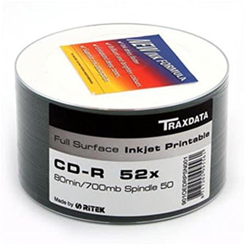 Image of Ritek 901OEDRPSN001 50 x Traxdata Full Face Inkjet Printable White CD-R 52x Blank Discs 700MB CDR
