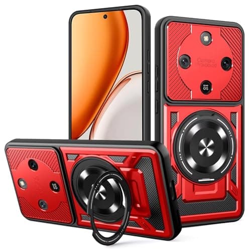 Image of COMAKU Ultra Armor Case for Honor Magic 8 Lite/Honor X9d 5G, Military Grade TPU+PC Shockproof Cover, with [Camera Protection] 360 Degree Ring Kickstand - Red