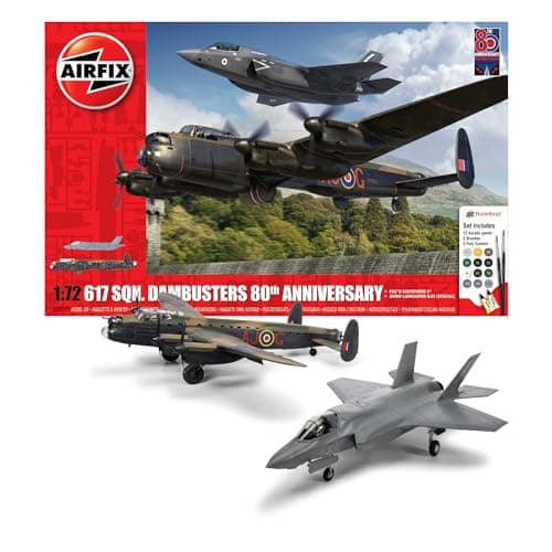 Image of Airfix - Gift Set 2 Kits - A50191 617 SQN. Dambusters 80th Anniversary Model Building Pack of 2, 1:72 Scale Plastic Model Plane Kits for Adults to Build - Aeroplane Gifts for Men