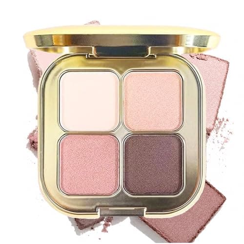 Image of 4-Colour Warm Neutral Eyeshadow Palette with Mirror, Pink Champagne Brown Matte and Shimmer Eyeshadow, Portable Mini Compact for Daily and Evening Makeup (#01)