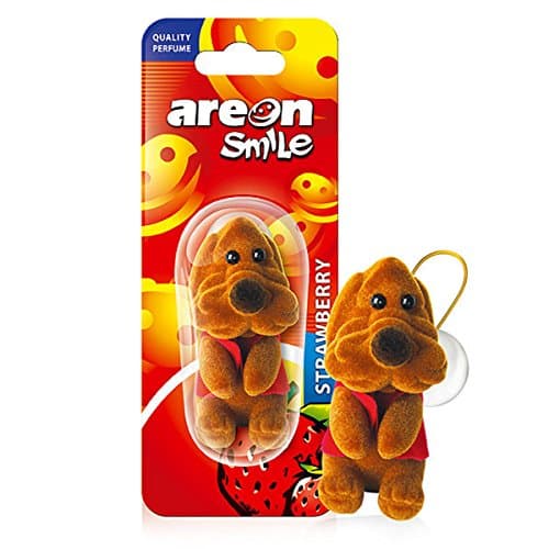Image of Areon Smile Car Air Freshener Strawberry Funny Hanging Brown Dog Home 3D Pack of 1