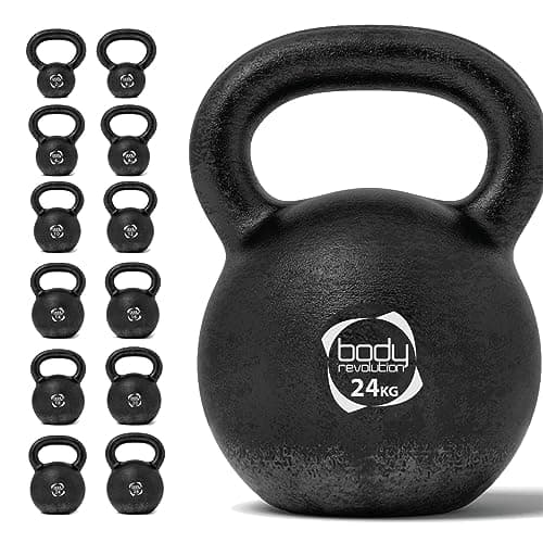 Image of Body Revolution 24kg Cast Iron Kettlebell – Strength Training Weight for Home Gym & Fitness – Durable Solid Iron with Easy-Grip Handle, Anti-Roll Flat Base & Black Painted Finish