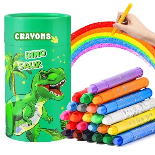 Image of JYPS Washable Crayons for Kids, 24 Colors Silky Crayons Set with Dinosaurs Pen Holder, Non-Toxic Safe for Toddlers, Art Supplies Coloring Set for Children, Easter Gifts for 4-12 Girls/Boys