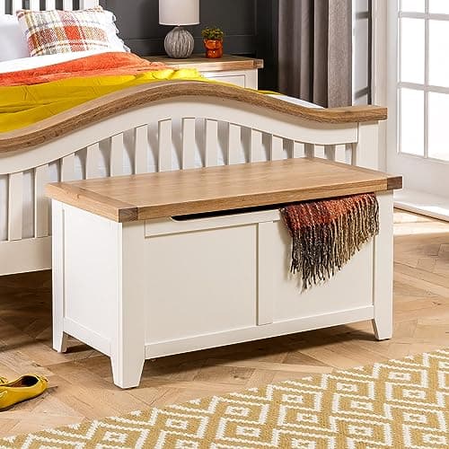 Image of Cheshire Cream Painted Storage Box with Limed Oak Top, Spacious Blanket Box, Premium Quality Design, Safety Hinges, Versatile Use - H 500mm x W 980mm x D 460mm
