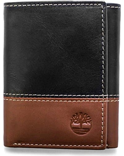 Image of Timberland mens Leather Trifold With Id Window Tri Fold Wallet, Black/Brown (Hunter), One Size UK