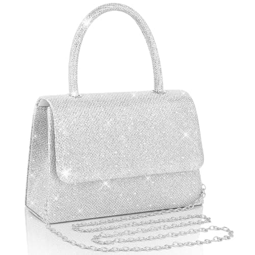 Image of Adiwo Women's Evening Bags, Women Clutch Bag, Elegant Sparkling Ladies Handbags With Detachable Chain, Handle Evening Clutch Bag, Suitable for Wedding Party Prom, Great Gift for Lady, Silver