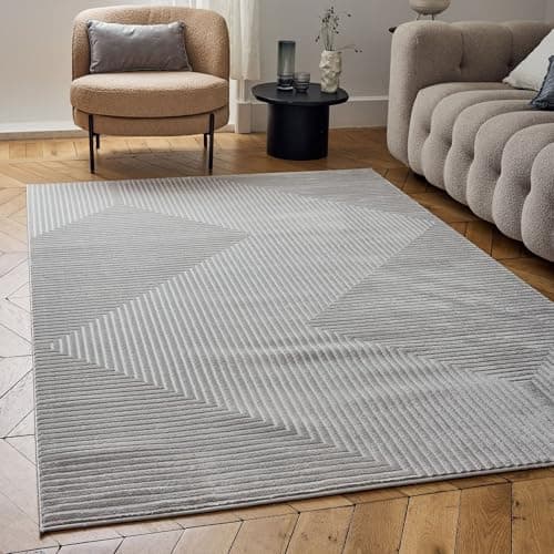 Image of THE RUGS Carmel Modern Area Rug - Stain-Resistant, Non-Shedding, Durable Rugs for Living Room and Bedroom [ Symmetric Grey, 160x230 cm ]