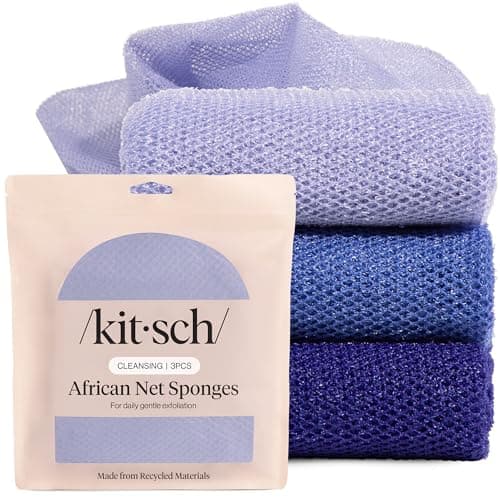 Image of Kitsch African Net Sponge – Exfoliating Body Scrubber for Cleansing & Gentle Daily Exfoliation – Stretchable Bath Sponge for Hard-to-Reach Areas, Long-Lasting Shower Essential - Ocean Blue, 3 Pcs