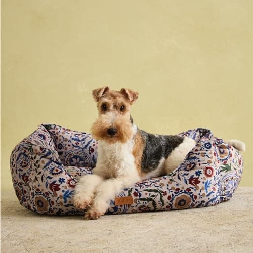 Image of Rosewood x Joules Festival Floral Box Bed for Dogs, Large Dog Bed, Padded Sides, Non-Slip Base, Luxury Pet Bed for Large Dogs