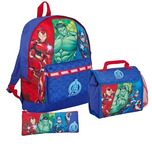 Image of Marvel Avengers Backpack + Lunch Bag + Pencil Case Boys 3 Piece School Bag Set Hulk Iron Man Captain America