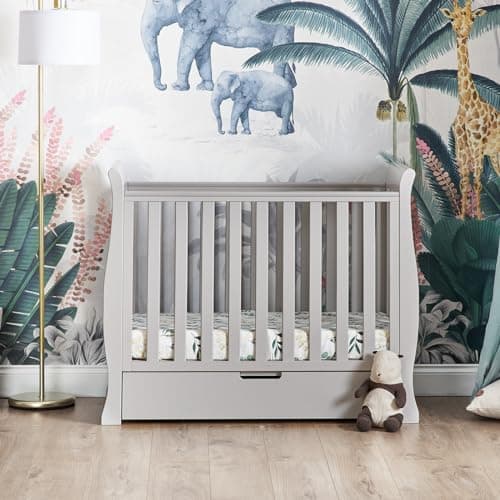Image of Obaby Stamford Space Saver Sleigh Cot - Warm Grey