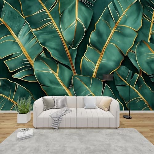 Image of AevuCub Banana Leaf Wallpaper for Living Room - Tropical Leaves Wall Murals for Bedrooms, Green Leaf Wall Art, Non-Woven Photo Wallpaper 3D Effect, 500x350 cm