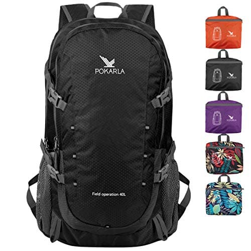 Image of POKARLA 40L Foldable Rucksack Travel Hiking Daypack Durable Lightweight Walking Camping Folding Sports Outdoor Backpack Water Resistant Ultra Packable Carry On Bag Unisex Black