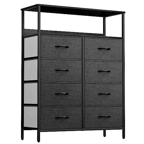 Image of YITAHOME Chest of Drawer with 8 Drawers for Bedroom Fabric Dresser Storage Drawers With Handles Metal Frame for Living Room, Hallway,Black Grey