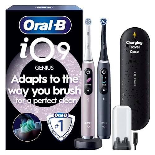 Image of Oral-B iO9 2x Electric Toothbrushes For Adults, Oral B Electric Toothbrushes, Gifts For Women / Men, 2 Toothbrush Heads and Charging Travel Case, 7 Modes with Teeth Whitening, 2 Pin Plug, Black