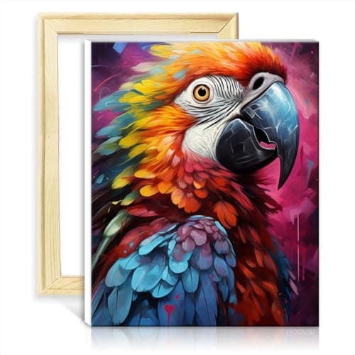 Image of TANGFEIY on Canvas Easy to Paint Artwork Painting Parrot DIY Digital Oil Painting Kits on Canvas with Brushes and Acrylic Pigment on for Wall Decor NO Frame(60x75cm)