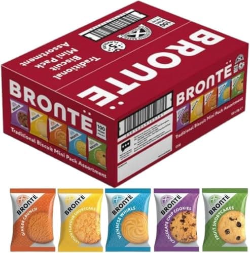 Image of Brontë Traditional Biscuit Mini Pack Assortment, 5 Flavours, 100 Individually Wrapped Packs, Traditionally Baked in Scotland