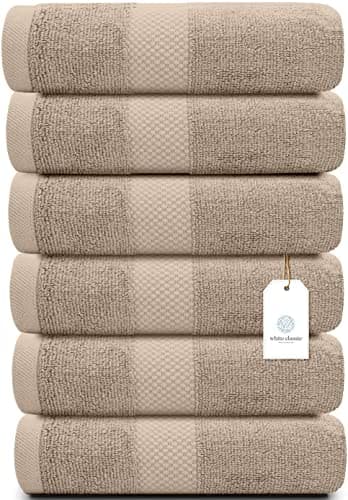Image of White Classic Luxury Hand Towels for Bathroom-Hotel-Spa-Kitchen-Set - Circlet Egyptian Cotton - 16x30 Inches - Set of 6 (Taupe)