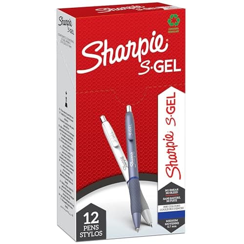 Image of Sharpie S-Gel | Gel Pens | Medium Point (0.7mm) | Frost Blue & White Pearl Barrels | Blue Ink | 12 Count