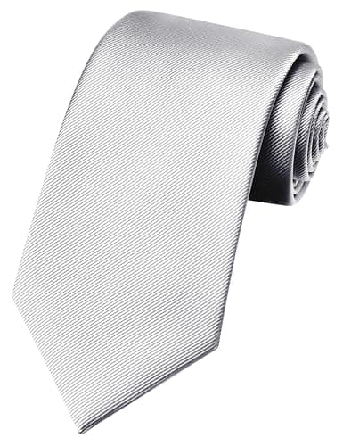 Image of Gusleson Silver Tie for Men Classic Wedding Ties Silk Solid 8cm Business Necktie (UK0791-50)