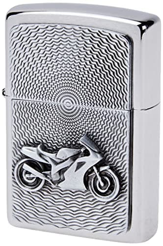 Image of Zippo Windproof Lighter, Motorbike Design – Brushed Chrome, Emblem – Refillable, Reusable, Windproof Design – Comes in Gift Box – Made in USA