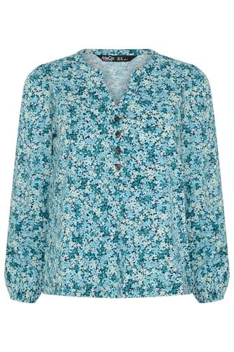 Image of M&Co Petite Cotton Ditsy Floral Print Long Sleeve Top - Women's Blue