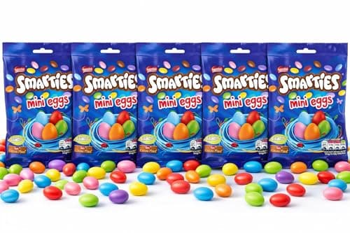 Image of 5 Packs Smarties Milk Chocolate Mini Eggs Pouch 80g Perfect For Easter Egg Hunt Great Gift For Kids & Adults School Offices