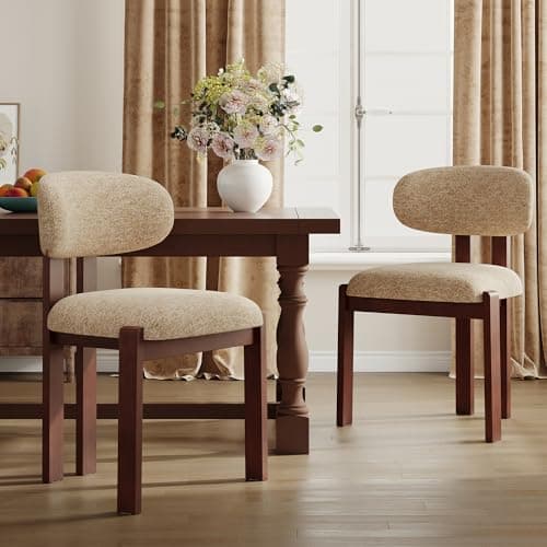 Image of Dining Chairs Set of 2, Upholstered Chenille Dining Room Chairs with Brown Solid Rubber Wood Frame, Soft Cushioned Seat Kitchen Chairs, Modern Nordic Accent Chairs for Dining Room Kitchen,Camel
