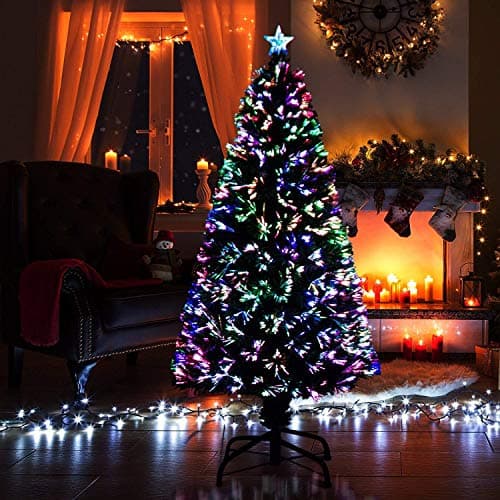Image of Optimal Products New Christmas Tree X-Mas Tree Fiber Optic Color Changing Multi Colour Led Lights with Star Free Standing Indoor Tree Lights Xmas Gift (5 FT)