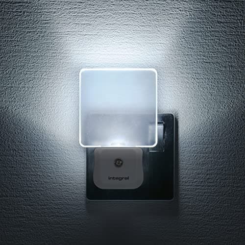 Image of Integral LED Plug-in Night Light with Dusk-to-Dawn Sensor | Auto On/Off | Soft Light | Transparent | Ideal for Bedrooms, Hallways, Stairs, Landings, Children’s Nursery