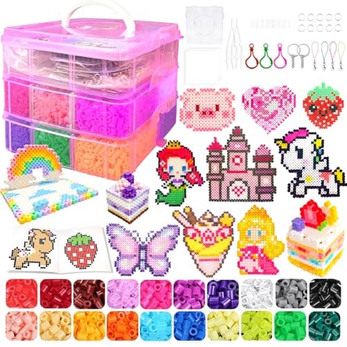 Image of 11000 Fuse Beads Craft Kit with Storage Box,20 Colors 5mm Beads, Pegboards, Ironing Papers and Accessories. Arts and Crafts Set Toys Gifts for Boys & Girls Christmas Birthday.DIY Craft Gift for Kids
