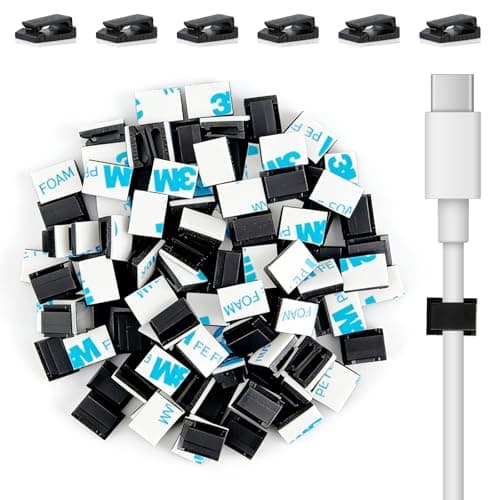 Image of 100 Pack Self Adhesive Cable Clips,Black Car Wire Clips,Dash Cam Cable Clips,Stick on Cable Clips for Car,Office and Home