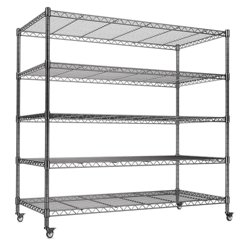Image of AIRAJ 5 Tier Shelving Unit,Heavy Duty Storage Shelves,Garage Shelving Units and Storage,1400 KG Metal Shelving,Rolling Storage Rack with Wheels,Adjustable Shelves & Leveling Feet,116x41x182 cm