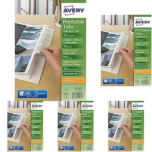 Image of Avery 05412061.UK Double Sided Printable Adhesive Divider Tabs, 96 Tabs Per Pack - White (Pack of 5)