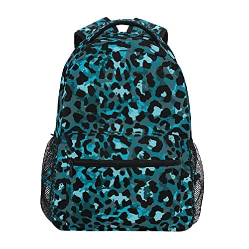 Image of JUMPBEAR Fashion Teal Green Leopard Animal Print Travel Backpack Laptop Middle School Students Canvas Kids Bookbag Lightweight Fashion Business Waterproof Shoulder Daypack for Womens Mens Boys