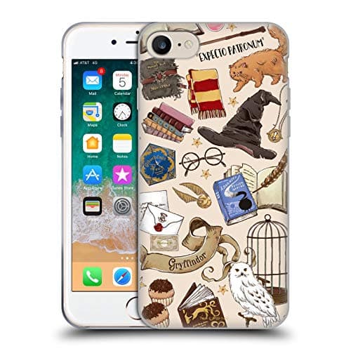 Image of Head Case Designs Officially Licensed Harry Potter Hogwarts Pattern Deathly Hallows XXXVII Soft Gel Case Compatible With Apple iPhone 7/8 / SE 2020 & 2022