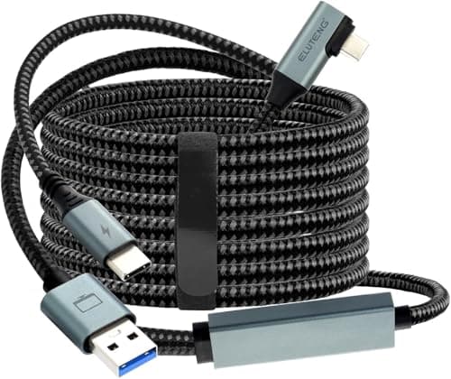 Image of ELUTENG VR Headset Cable Accessories 5m with Meta Quest 2/3/Pro/Pico 4 High, Speed 5Gbps 18W, USB 3.0 Type C to USB C Charger, design Link VR Charging Link Cable for Gaming PC/Steam VR