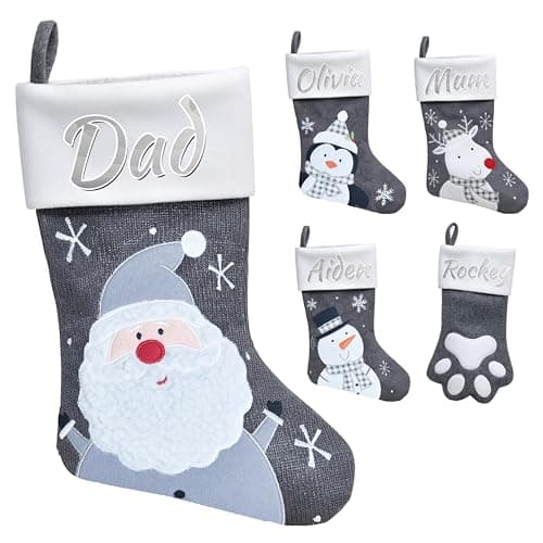 Image of Varsany Premium Personalised Santa Grey Custom Matching Family & Pets Christmas Stockings
