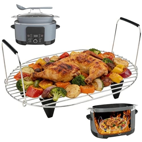 Image of Steam and Roasting Rack for Ninja Foodi PossibleCooker 8L MC1001UK, Stainless Steel Grill Steamer Stand with Silicone Protected Feet Handles, Accessories for Ninja Crockpot Slow Cooker (Silver)