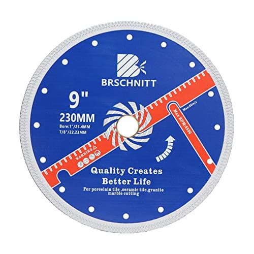 Image of Super Thin Diamond Porcelain Cutting Disc with X Teeth,BRSCHNITT 230mm x Arbor 25.4mm-22.23mm Diamond Disc for Dry/Wet Cutting Porcelain Tile Ceramic Marble Granite