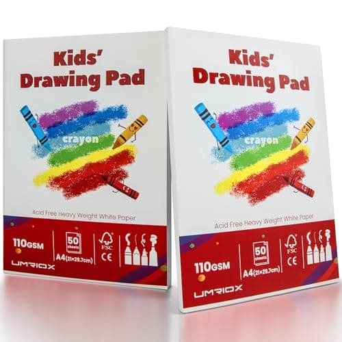 Image of Umriox 2 Packs Drawing Pads for Kids,50 Sheets 110gsm Acid Free Drawing Pages A4 Drawing Paper,Total 100 Sheets Glue-Bound Art Sketchbook Painting Writing Sketching Pad for Kids