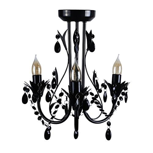 Image of MiniSun | Contemporary Gloss Black 3 Way Ceiling Light Chandelier Fitting with Black Acrylic Jewel Beads | LED Bulbs, Home Décor & Improvement Essential | Includes Bulb | Mains Wired