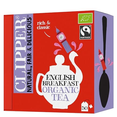 Image of Clipper Organic English Breakfast | Box of 50 Envelop String & Tag Teabags | Organic | Eco-Conscious, Fair Trade Tea | Natural, Unbleached, Plant-Based, Compostable & Biodegradable Tea Bag