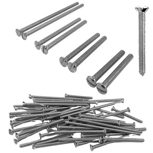 Image of M3.5 Electrical Socket Screws Raised Head, 55 Pack - Nickel Plated Steel, Assorted Sizes (35mm, 40mm, 50mm, 75mm) Ideal for Electrical Sockets, Switches, Plugs, Faceplates, Back Boxes & Junction Boxes
