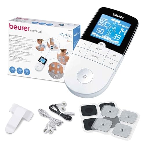 Image of Beurer EM49 PainFree Digital TENS and EMS Machine | Drug-free natural pain relief | 3-in-1 pain relief, rehabilitation and massage | 70 training programmes | 2 channels | 4 self-adhesive electrodes