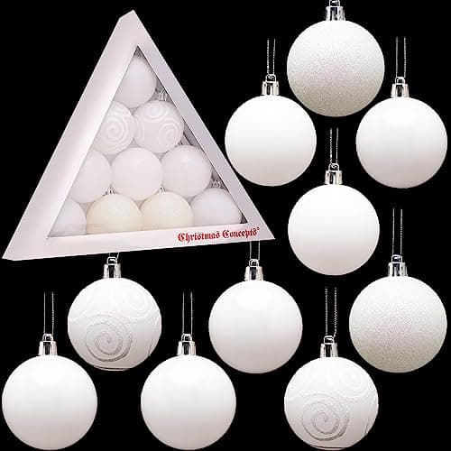 Image of Christmas Concepts® Pack of 10-60mm (2.4") Christmas Tree Baubles - Shiny, Matte & Glitter Decorated Baubles (White)