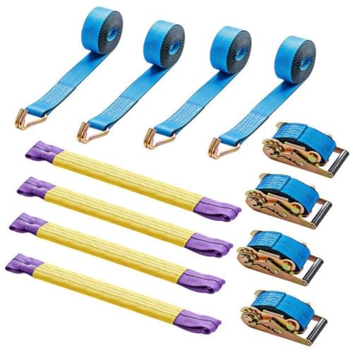 Image of 4PCS Tie Down Straps, 5M Heavy Duty Tensioning Belts, Adjustable Cargo Straps Ratchet Straps with Hooks, 5T Loading Capacity, Ratchet Tie Down Straps for Motorcycle, Trucks, Luggage, Blue